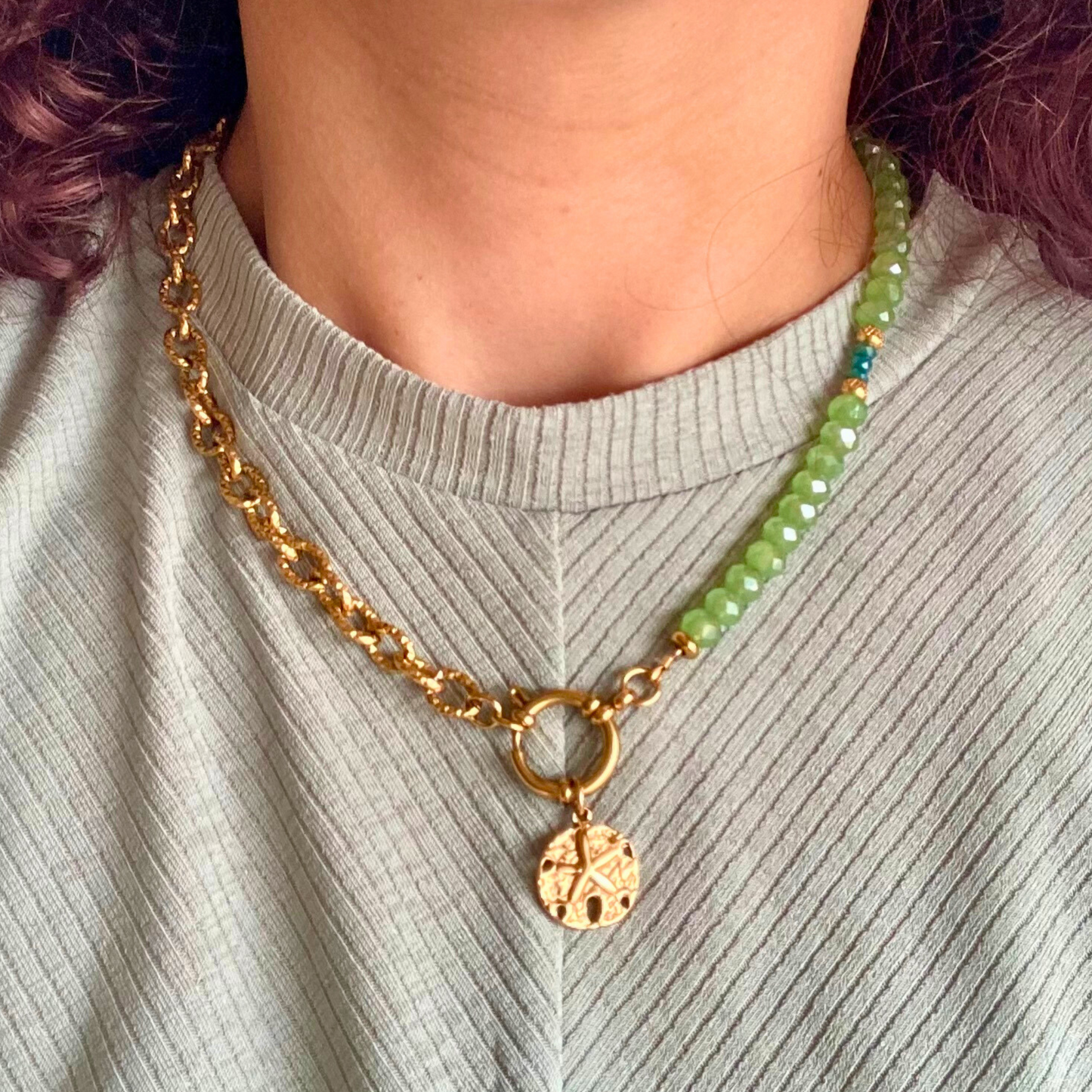 Collier Calypso vert • charm sand dollar