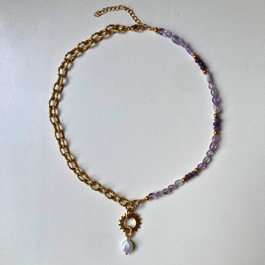 Collier Nova • charm astre martelé et perle nacrée
