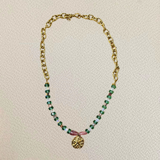 Collier Océana ♢ pierres quartz fraise et charm Sand Dollar