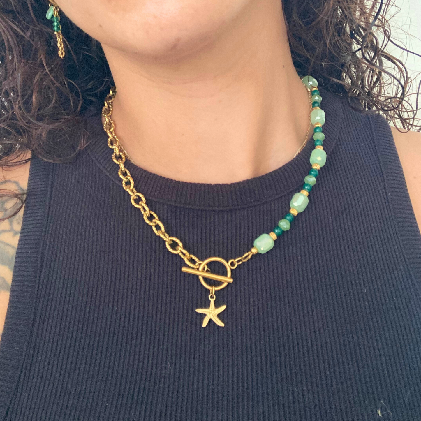 Collier Rhéa vert • charm étoile de mer