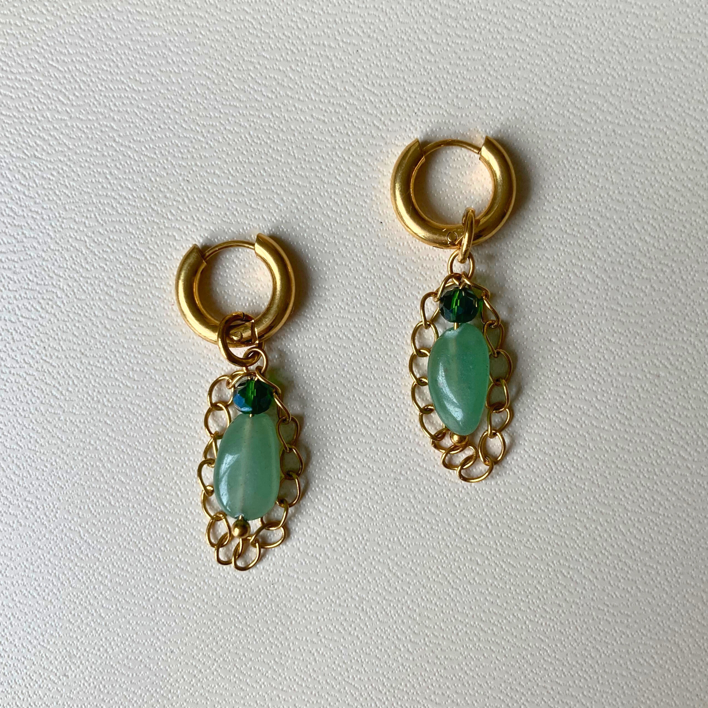 Créoles Mirenna • pierre d'aventurine et sa chaine