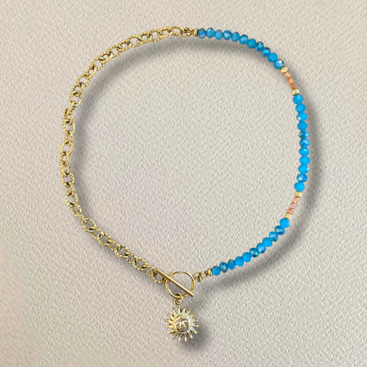 Collier Héméra bleu ♢ charm soleil