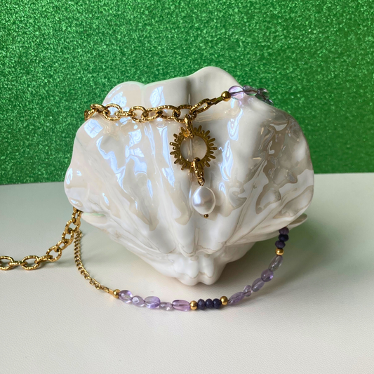 Collier Nova • charm astre martelé et perle nacrée