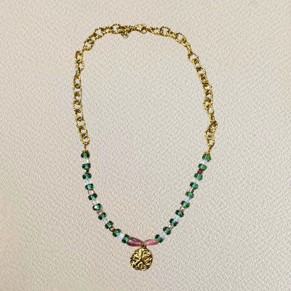 Collier Océana ♢ pierres quartz fraise et charm Sand Dollar