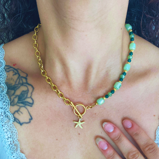 Collier Rhéa vert • charm étoile de mer