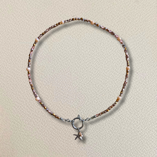 Collier argenté • charm étoile de mer rose cuivrée