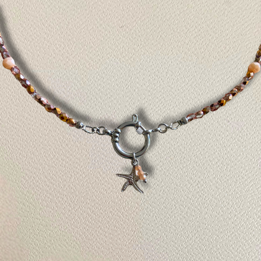 Collier argenté • charm étoile de mer rose cuivrée