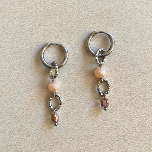 Créoles argentées • cristal de verre rose cuivré